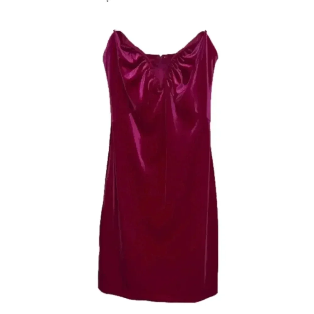 NWT holiday party dress xs strapless hot pink velvet v wire mini dress new years - Picture 3 of 14